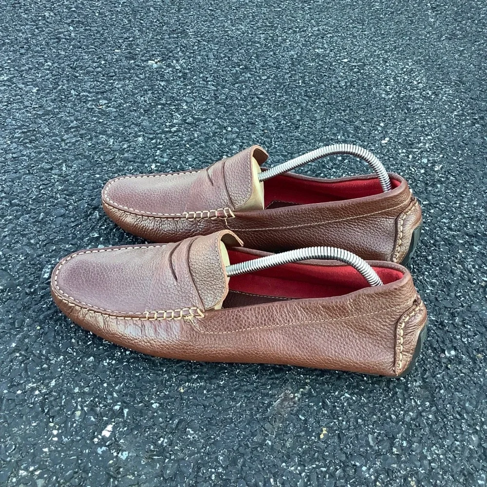 Donald Pliner Alondro Brown Pebbled Leather Driving Loafers Mens 11M Penny Moc